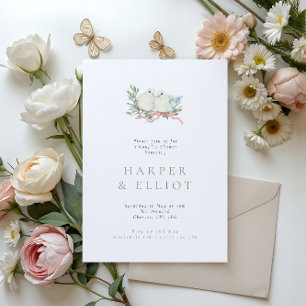 Simple Watercolor Love Birds Couples Shower Invitation