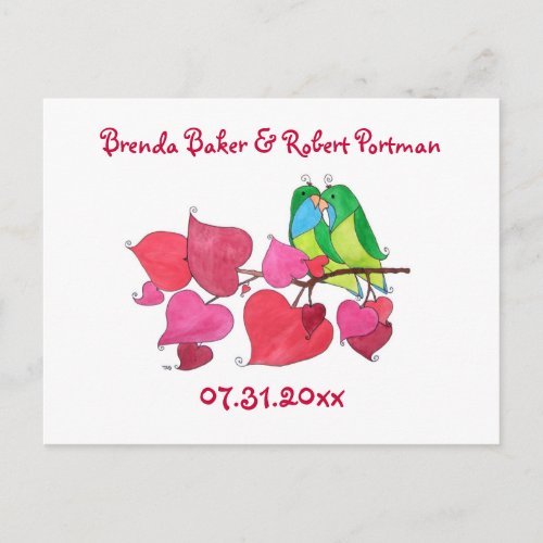 Simple Watercolor Love Birds Save the Date Announcement Postcard