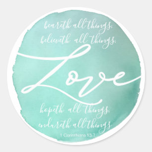 Simple watercolor Love religious scripture script Classic Round Sticker