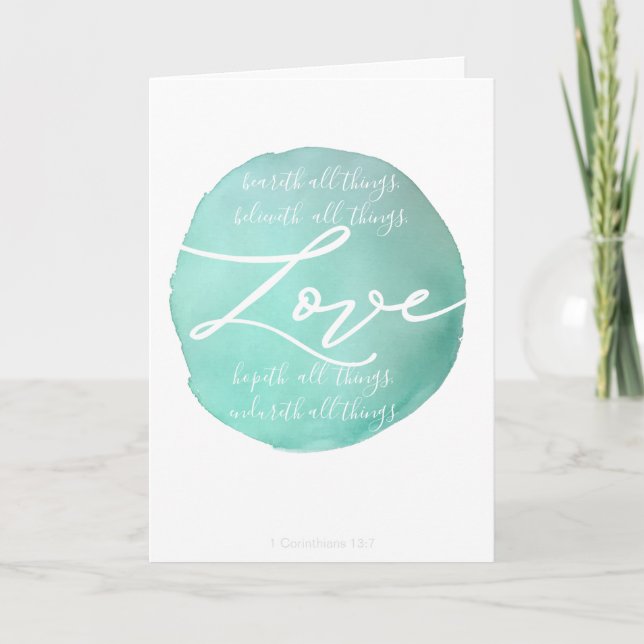 Simple watercolor LOVE religious scripture wedding Thank You Card (Front)