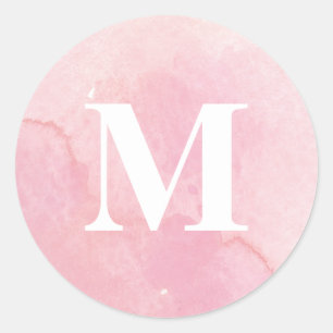 Simple Watercolor Monogram Classic Round Sticker