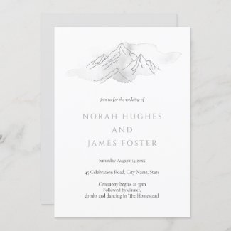 Simple Watercolor Mountain Elegant Nature Wedding Invitation