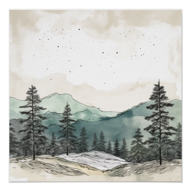 Simple Watercolor Mountain Vista Poster (Front)