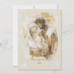 Simple Watercolor Nativity Scene Holiday Card