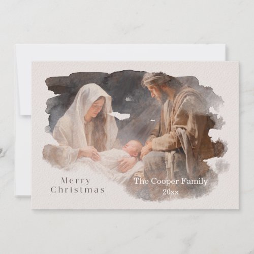 Simple Watercolor Nativity Scene Holiday Card