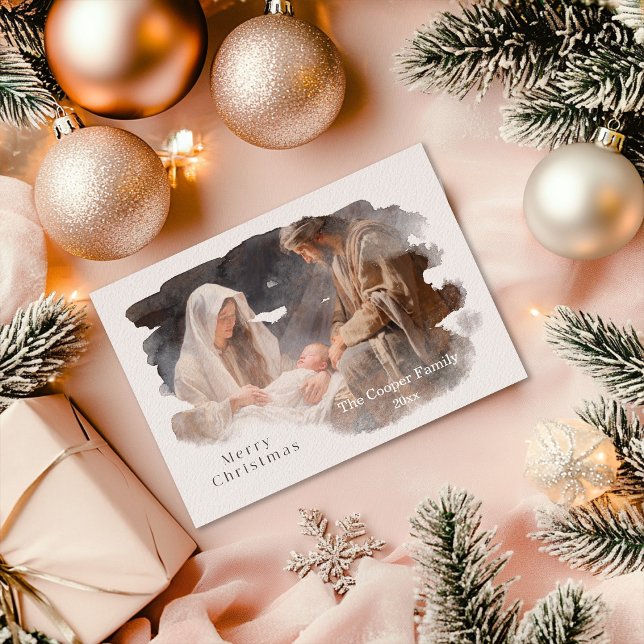 Simple Watercolor Nativity Scene Holiday Card (Creator Uploaded)