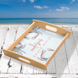Simple Watercolor Nautical Sea Blue Crab Ocean Serving Tray