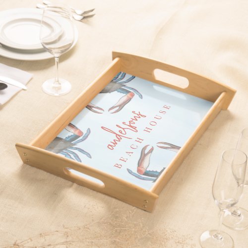 Simple Watercolor Nautical Sea Blue Crab Ocean Serving Tray