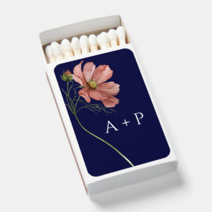 Simple Watercolor Navy Floral Wedding  Matchboxes