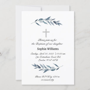 Simple watercolor olive branch Baptism Invitation