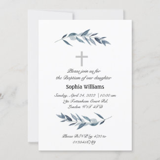 Simple watercolor olive branch Baptism Invitation