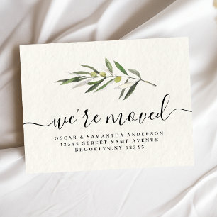 Simple Watercolor Olive Green Branch Announcement Postcard