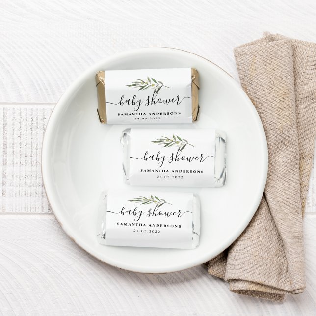 Simple Watercolor Olive Green Branch Baby Shower Hershey's Miniatures (Creator Uploaded)