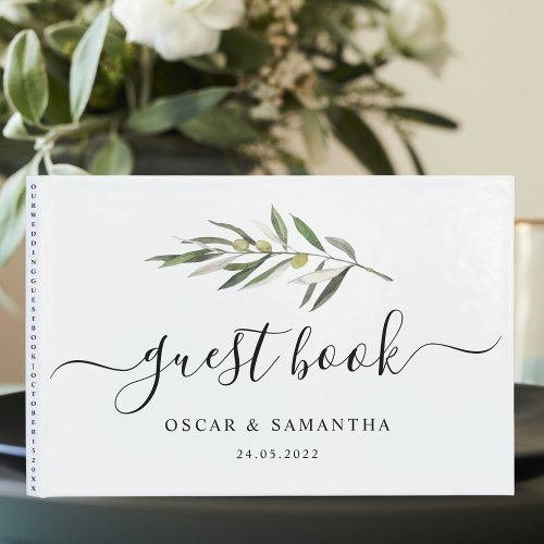 Simple Watercolor Olive Green Branch Guest Book