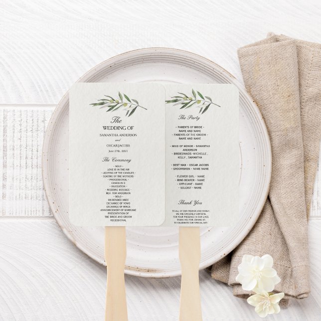 Simple Watercolor Olive Green Branch Hand Fan (Creator Uploaded)