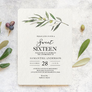 Simple Watercolor Olive Green Branch Invitation