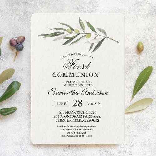 Simple Watercolor Olive Green Branch Invitation