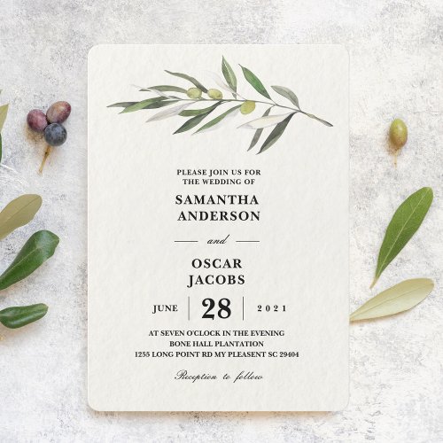 Simple Watercolor Olive Green Branch Invitation