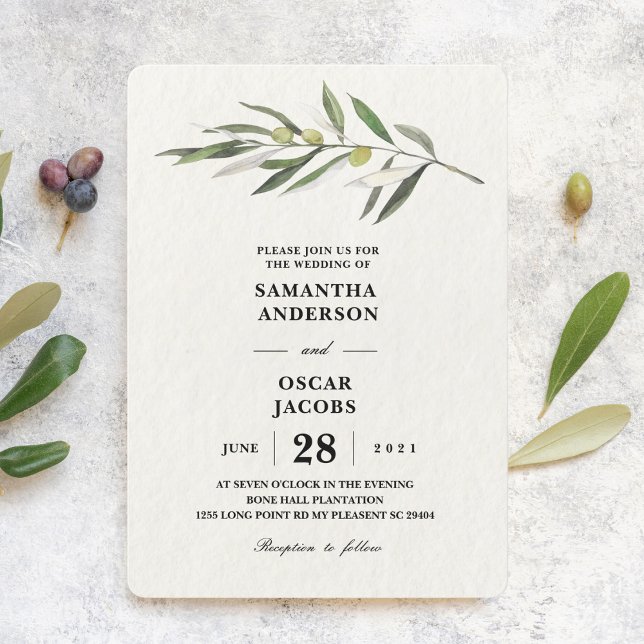 Simple Watercolor Olive Green Branch Invitation (Creator Uploaded)