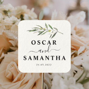 Simple Watercolor Olive Green Branch Square Sticker