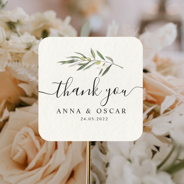 Simple Watercolor Olive Green Branch Square Sticker (Creator Uploaded)