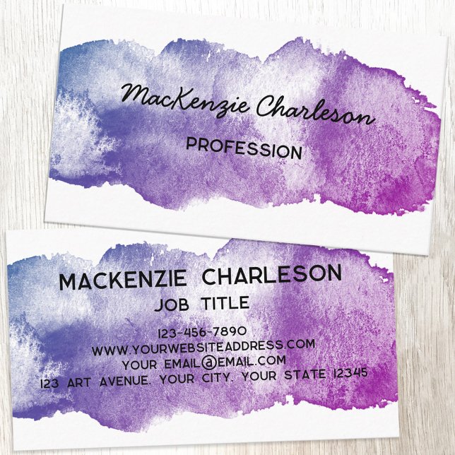 Simple Watercolor Paint Brushstroke Colorful Business Card (Simple watercolor paint brushstroke custom text business card)