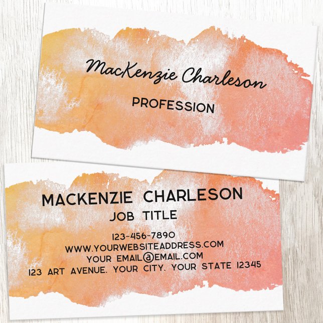Simple Watercolor Paint Brushstroke Peach Business Card (Simple watercolor paint brushstroke custom text business card)