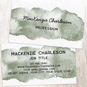 Simple Watercolor Paint Brushstroke Sage Green Business Card