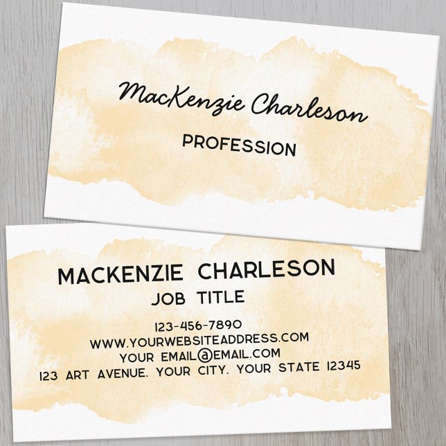 Simple Watercolor Paint Brushstroke Yellow Business Card (Simple watercolor paint brushstroke custom text business card)