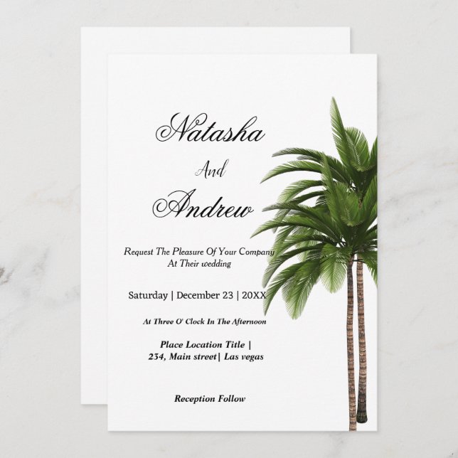 simple watercolor palm tree wedding invitation (Front/Back)