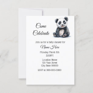 Simple Watercolor Panda Baby Shower Invitation