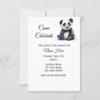 Simple Watercolor Panda Baby Shower Invitation