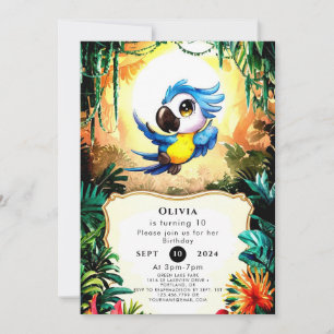 Simple Watercolor Parrot Birthday Invitation