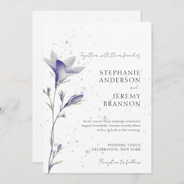 Simple Watercolor Periwinkle Flower Invitation (Front/Back)