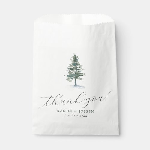 Simple Watercolor Pine Tree Thank You Wedding Favor Bag