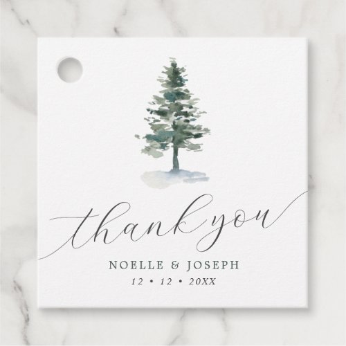 Simple Watercolor Pine Tree Thank You Wedding Favor Tags