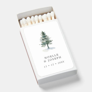 Simple Watercolor Pine Tree Wedding Matchboxes