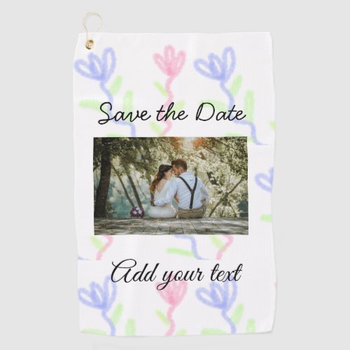 Simple watercolor Pink blue flower save the date   Golf Towel