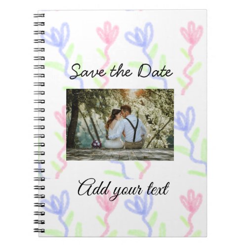 Simple watercolor Pink blue flower save the date   Notebook