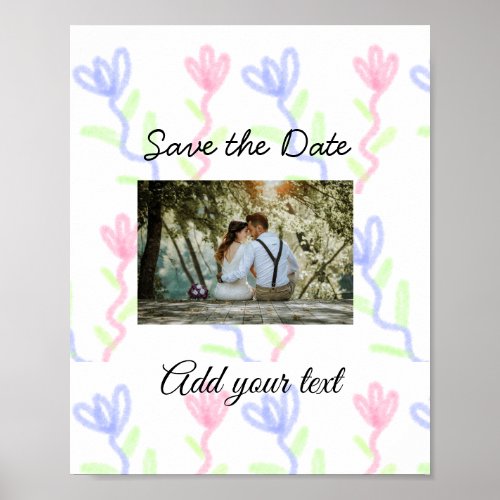 Simple watercolor Pink blue flower save the date  Poster