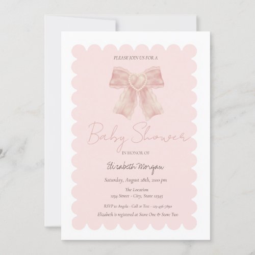 Simple Watercolor Pink Bow Baby Shower Invitation