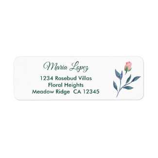 Simple Watercolor Pink Rosebud Return Address Label