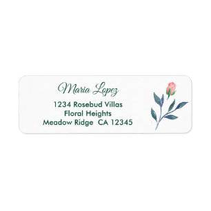 Simple Watercolor Pink Rosebud Return Address Label
