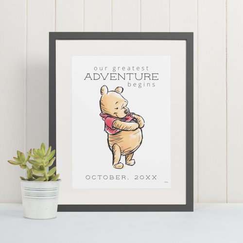Simple Watercolor Pooh  Pregnancy Announcement Poster