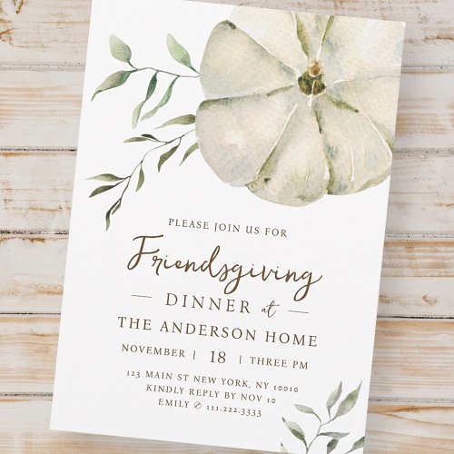 Simple Watercolor Pumpkin Friendsgiving Dinner Invitation