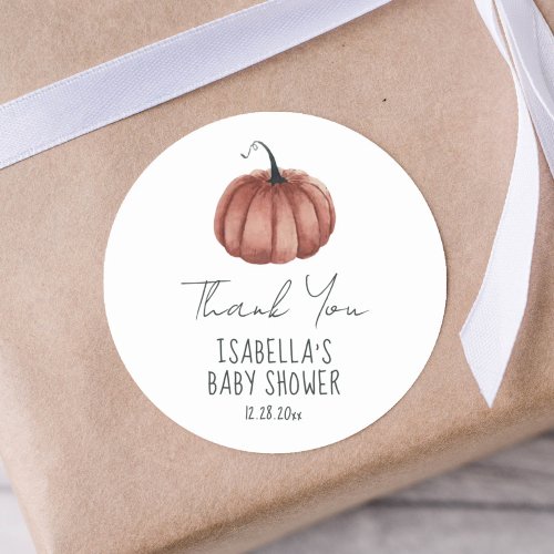 Simple Watercolor Pumpkin Thank You Baby Shower  Classic Round Sticker