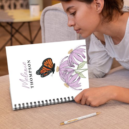 Simple Watercolor Purple Floral Nature Butterfly Notebook