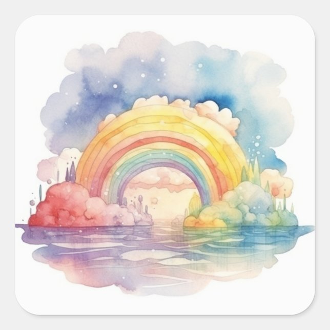 Simple watercolor rainbow dreamy square sticker (Front)
