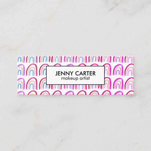 Simple Watercolor Rainbows Pattern Cool Purple Mini Business Card (Front)