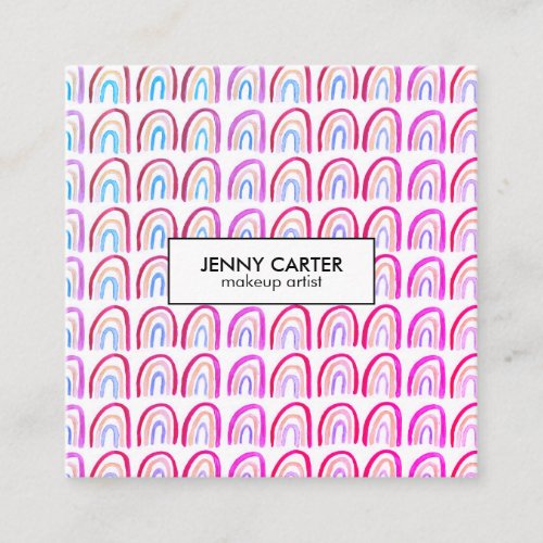 Simple Watercolor Rainbows Pattern Cool Purple Square Business Card